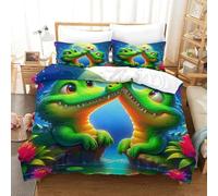 OTBSDNKZZ 3Pcs Alligator Linge De Lit 3D Imprimée Crocodile Housse De Couette 2Taies d'oreiller Hypoallergique Chambre Décor pour Garçons Et Filles Double(200x200cm)