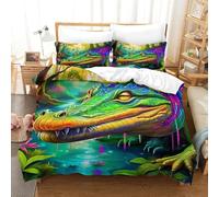 OTBSDNKZZ 3Pcs Alligator Linge De Lit 3D Imprimée Crocodile Housse De Couette 2Taies d'oreiller Hypoallergique Cadeau Anniversaire Fête pour Adultes Et Enfants King(220x240cm)