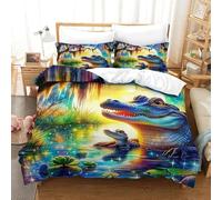 OTBSDNKZZ 3Pcs Alligator Linge De Lit 3D Imprimée Crocodile Housse De Couette 2Taies d'oreiller Hypoallergique Chambre Décor pour Adultes Et Enfants Single(140x200cm)