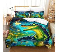 OTBSDNKZZ 3Pcs Alligator Linge De Lit 3D Imprimée Crocodile Housse De Couette 2Taies d'oreiller Hypoallergique Cadeau Anniversaire Fête pour Garçons Et Filles Single(140x200cm)