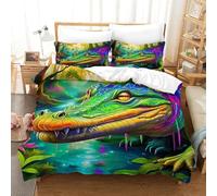 OTBSDNKZZ 3Pcs Alligator Linge De Lit 3D Imprimée Crocodile Housse De Couette 2Taies d'oreiller Microfibre avec Fermeture Éclair Cadeau Anniversaire Fête pour Garçons Et Filles Single(140x200cm)