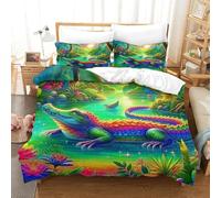OTBSDNKZZ 3Pcs Alligator Linge De Lit 3D Imprimée Crocodile Housse De Couette 2Taies d'oreiller Ultra Douce Confortable Chambre Décor pour Adultes Et Enfants Super King(260x220cm)