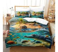 OTBSDNKZZ 3Pcs Alligator Parure De Lit 3D Imprimée Crocodile Housse De Couette 2Taies d'oreiller Hypoallergique Chambre Décor pour Adultes Et Enfants Super King(260x220cm)