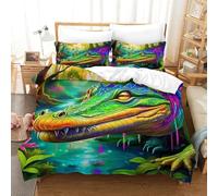 OTBSDNKZZ 3Pcs Alligator Parure De Lit 3D Imprimée Crocodile Housse De Couette 2Taies d'oreiller Microfibre avec Fermeture Éclair Cadeau Anniversaire Fête pour Adultes Et Enfants Double(200x200cm)