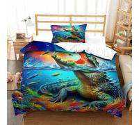 OTBSDNKZZ 3Pcs Alligator Parure De Lit 3D Imprimée Crocodile Housse De Couette 2Taies d'oreiller Ultra Douce Confortable Chambre Décor pour Adultes Et Enfants Single(135x200cm)