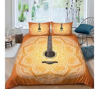 OTBSDNKZZ Acoustic Guitar Housse de Couette 3 pièces 3D Effet Microfibre résistante Ethnic Motif de Design Ensemble De Literie avec Fermeture Éclair Facile d'entretien for Femmes Single（140x200cm）