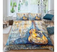 OTBSDNKZZ Acoustic Guitar Housse de Couette résistante 3 pièces 3D Effet Super Douce Artistique Musical Design Parure de Lit avec Fermeture Éclair Hypoallergique for Hommes Enfants Single（140x200cm）