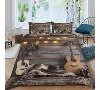 OTBSDNKZZ Acoustic Guitar Linge de Lit Microfibre 3 Pièces 3D Imprimée Confortable Country Music Style Parure de Lit avec Fermeture Éclair Ultra Douce for Décoration de Chambre Single（135x200cm）