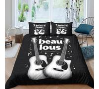 OTBSDNKZZ Acoustic Guitar Parure de Lit 3D Effet Microfibre 3 Pièces Hypoallergique Music Themed Design Housse de Couette avec Taie d'oreiller Ultra Douce for Enfants Garçons Ado Single（140x200cm）