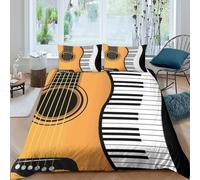 OTBSDNKZZ Acoustic Guitar Parure de Lit Microfibre Hypoallergique 3 Pièces 3D Effet Douce Musical Instrument Linge de Lit avec Fermeture Éclair Résistante for Filles Ado Single（135x200cm）