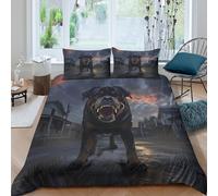 OTBSDNKZZ Aggressive Chien Parure de Lit Microfibre 3 Pièces Imprimé en 3D Super Douce Urban Horror Style Housse de Couette avec Fermeture Éclair Résistante for Adolescent King（220x240cm）