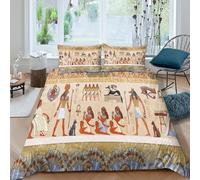 OTBSDNKZZ Ancient Egypt Ensemble De Literie 3 pièces 3D Effet résistante Hieroglyphic Style Housse de Couette avec Fermeture Éclair Facile d'entretien for Chambre de Adolescents Super King（260x220cm）