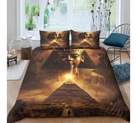 OTBSDNKZZ Ancient Egypt Linge de Lit Imprimé en 3D Microfibre résistante 3 pièces Mystique Pyramid Parure de Lit avec Fermeture Éclair Douce for Décoration de Chambre King（220x240cm）