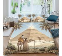 OTBSDNKZZ Ancient Egypt Parure de Lit 3D Effet Microfibre 3 Pièces Hypoallergique Illustrated Pyramid Linge de Lit avec Taie d'oreiller Facile d'entretien for Ado King（220x240cm）