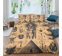 OTBSDNKZZ Ancient Egypt Symbols Parure de Lit 3 pièces 3D Effet Microfibre résistante Noir Vintage Ink Linge de Lit avec Taie d'oreiller Entretien Facile for Femmes Super King（260x220cm）