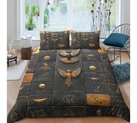 OTBSDNKZZ Ancient Symbols Linge de Lit Microfibre résistante 3 Pièces 3D Effet Léger Egyptian Hieroglyph Housse de Couette avec Taie d'oreiller Facile d'entretien for Chambre Adulte King（220x240cm）