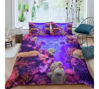 OTBSDNKZZ Aquarium Poisson Parure de Lit Microfibre Hypoallergique 3 Pièces 3D Effet Douce Coloré Reef scène Linge de Lit avec Fermeture Éclair Résistante for Filles Ado Super King（260x220cm）
