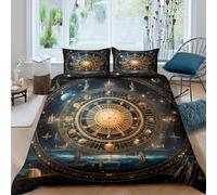 OTBSDNKZZ Astrology Wheel Housse de Couette Microfibre Hypoallergique 3 pièces 3D Effet Respirante Mystique Cosmic Design Parure de Lit avec 2 Taies d'oreiller Confortable for Femmes King（220x240cm）