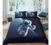 OTBSDNKZZ Astronaut in Housse de Couette Léger Microfibre résistante 3 Pièces 3D Effet Space Exploration Linge de Lit avec Fermeture Éclair Douce for Adultes Enfants King（220x240cm）