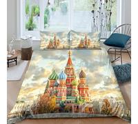 OTBSDNKZZ Basil's Cathedral Parure de Lit Microfibre 3 pièces Imprimé en 3D Hypoallergique Russian Orthodox Ensemble De Literie avec 2 x Taies d'oreiller Confortable for Couple Single（135x200cm）
