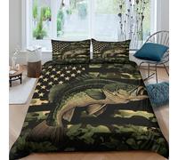 OTBSDNKZZ Bass Poisson Ensemble De Literie Hypoallergique Microfibre 3 pièces Imprimé en 3D American Flag Style Linge de Lit avec Taie d'oreiller Confortable for Chambre Enfants Single（135x200cm）