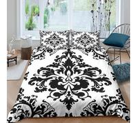 OTBSDNKZZ Black-White-Damask Housse de Couette 3 Pièces Microfibre résistante 3D Imprimée Respirante Classic-Baroque-Style Parure de Lit avec Fermeture Éclair Douce for Enfant Double（200x200cm）