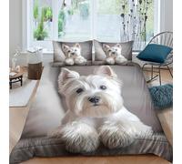 OTBSDNKZZ Blanc Cute Puppy Parure de Lit Microfibre résistante 3 pièces 3D Imprimée Léger Stylish Pet Portrait Housse de Couette avec Taie d'oreiller Entretien Facile for Ado Super King（260x220cm）