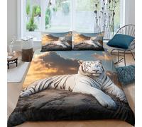 OTBSDNKZZ Blanc Tiger Resting Housse de Couette Microfibre résistante 3 Pièces 3D Imprimée Confortable Wild Animal Portrait Linge de Lit avec Taie d'oreiller Ultra Douce for Garçon King（220x240cm）