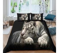 OTBSDNKZZ Blanc Tiger Resting Parure de Lit Imprimé en 3D Microfibre résistante 3 pièces Wild Animal Portrait Housse de Couette avec Fermeture Éclair Super Douce for Hommes Enfants King（220x240cm）