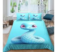 OTBSDNKZZ Bleu Cute Snake Housse de Couette 3D Effet Microfibre 3 Pièces Hypoallergique Cartoon Animated Style Parure de Lit avec Taie d'oreiller Ultra Douce for Fille Super King（260x220cm）