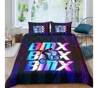 OTBSDNKZZ BMX Bike Action Housse de Couette 3D Effet Microfibre 3 Pièces Hypoallergique Urban Street Style Ensemble De Literie avec Taie d'oreiller Super Douce for Ado Single（135x200cm）
