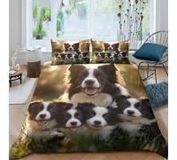 OTBSDNKZZ Border Collie Family Housse de Couette Douce Microfibre 3 pièces Imprimé en 3D Cute Puppy Group Linge de Lit avec Fermeture Éclair Ultra Douce for Enfants Garçons Ado Super King（260x220cm）
