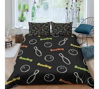 OTBSDNKZZ Bowling Icons Parure de Lit Confortable Microfibre Hypoallergique 3 pièces Cartoon Motif de Design Ensemble De Literie avec Fermeture Éclair Résistante for Couple Super King（260x220cm）