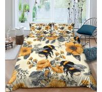 OTBSDNKZZ Bumblebee Floral Linge de Lit Microfibre 3 pièces Imprimé en 3D Hypoallergique Vintage Garden Design Parure de Lit avec Fermeture Éclair Respirante for Chambre à Coucher Double（200x200cm）
