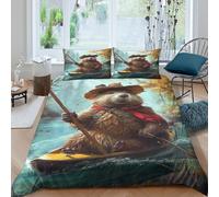 OTBSDNKZZ Cartoon Beaver Housse de Couette Microfibre 3 Pièces Imprimé en 3D Super Douce Fantaisie Woodland Parure de Lit avec Fermeture Éclair Résistante for Hommes Single（140x200cm）