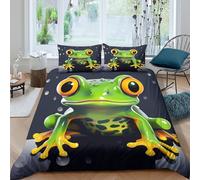 OTBSDNKZZ Cartoon Frog Eyes Linge de Lit Respirante Microfibre 3 Pièces 3D Imprimée Vibrant Cartoon Style Ensemble De Literie avec Fermeture Éclair Ultra Douce for Chambre Enfants Single（135x200cm）