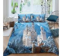 OTBSDNKZZ Castle in Neige Housse de Couette 3 Pièces Imprimé en 3D Super Douce Hiver Fairy Tale scène Ensemble De Literie avec Fermeture Éclair Résistante for Enfants Garçons Filles Single（140x200cm）