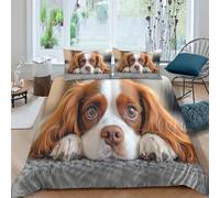 OTBSDNKZZ Cavalier Puppy Parure de Lit Douce Microfibre 3 pièces Imprimé en 3D Adorable Pet Linge de Lit avec Fermeture Éclair Ultra Douce for Filles Ado Single（140x200cm）