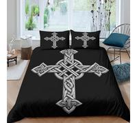 OTBSDNKZZ Celtic Cross Housse de Couette 3 pièces 3D Effet Microfibre résistante Ornate Knotwork Ensemble De Literie avec Fermeture Éclair Facile d'entretien for Femmes King（220x240cm）