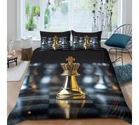 OTBSDNKZZ Chess King Housse de Couette Microfibre résistante 3 pièces 3D Imprimée Léger Strategic Leadership Style Parure de Lit avec Taie d'oreiller Entretien Facile for Adolescent Single（135x200cm）