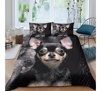 OTBSDNKZZ Chihuahua Puppy Parure de Lit 3D Effet Microfibre 3 Pièces Hypoallergique Adorable Pet Style_ Linge de Lit avec Taie d'oreiller Facile d'entretien for Ado Single（135x200cm）
