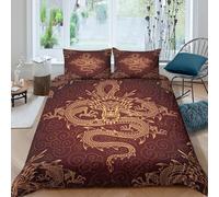 OTBSDNKZZ Chinese Dragon Housse de Couette Microfibre Hypoallergique 3 Pièces 3D Effet Douce Oriental Mythical Linge de Lit avec Fermeture Éclair Résistante for Enfants Garçons Ado Single（135x200cm）