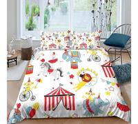 OTBSDNKZZ Circus Animals Parure de Lit Microfibre 3 pièces Imprimé en 3D Hypoallergique Cartoon Festive Style Ensemble De Literie avec 2 x Taies d'oreiller Confortable for Couple Single（140x200cm）