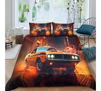 OTBSDNKZZ Classique Muscle Car Housse de Couette 3 pièces 3D Effet Microfibre résistante Urban Street scène Parure de Lit avec Fermeture Éclair Facile d'entretien for Adolescent Double（200x200cm）