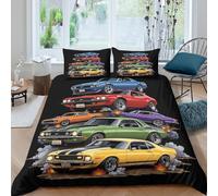 OTBSDNKZZ Classique Muscle Cars Housse de Couette Microfibre résistante 3 Pièces 3D Effet Douce Vintage Automotive Ensemble De Literie avec Fermeture Éclair Confortable for Garçon King（220x240cm）