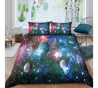 OTBSDNKZZ Cosmic Space scène Housse de Couette Léger résistante 3 Pièces 3D Effet Starry Nebula Galaxy Ensemble De Literie avec 2 Taies d'oreiller Hypoallergique for Garçons Filles Single（140x200cm）