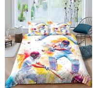 OTBSDNKZZ Cricket Player Action Housse de Couette Microfibre 3 Pièces Imprimé en 3D Super Douce Watercolor Sports Parure de Lit avec Fermeture Éclair Résistante for Hommes Double（200x200cm）