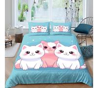 OTBSDNKZZ Cute Chat Trio Parure de Lit Léger Microfibre résistante 3 Pièces 3D Effet Kawaii Cartoon Style Linge de Lit avec Fermeture Éclair Douce for Garçons Filles Double（200x200cm）