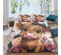 OTBSDNKZZ Cute Cow with Bow Ensemble De Literie 3 Pièces Imprimé en 3D Facile d'entretien Cartoon Animal Illustration Housse de Couette avec Taie d'oreiller for Chambre de garçons Single（135x200cm）