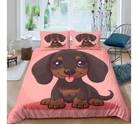 OTBSDNKZZ Cute Dachshund Puppy Parure de Lit Douce Microfibre 3 pièces Imprimé en 3D Cartoon Chien Illustration Linge de Lit avec Fermeture Éclair Ultra Douce for Filles Ado Single（140x200cm）